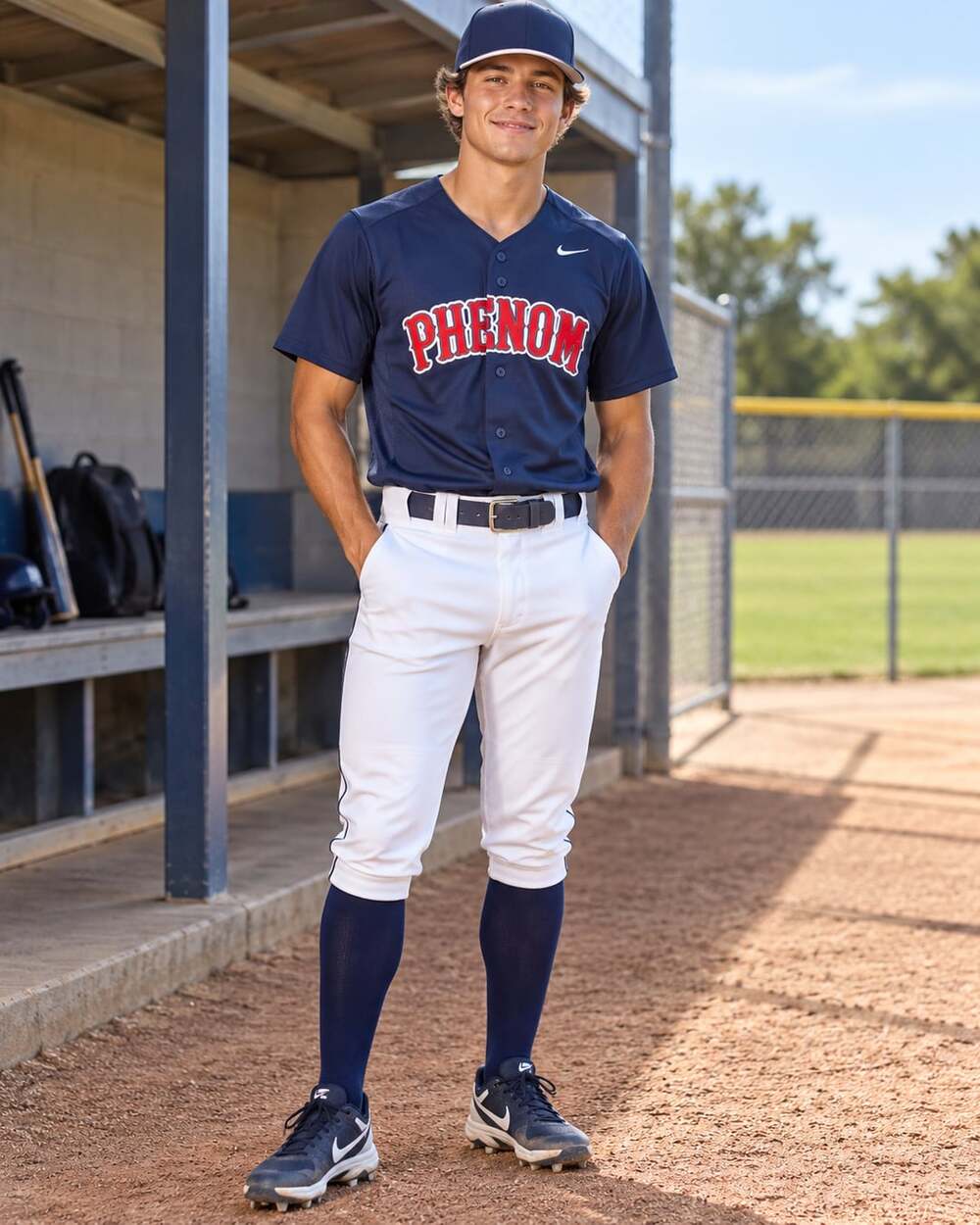 Nike Phenom Baseball Jersey Size S Navy Blue Red